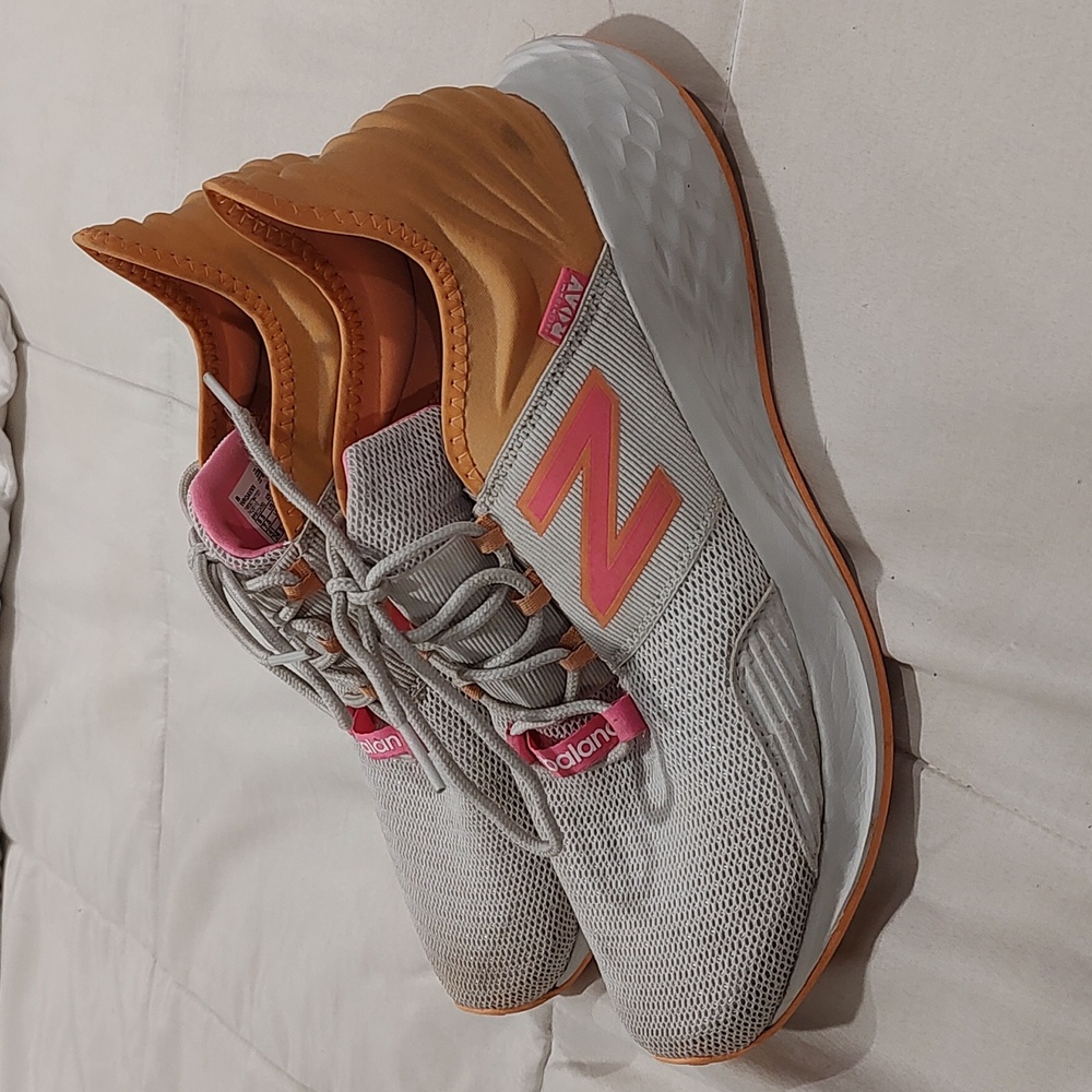 New Balance, orange and pink shoes, size 9.5